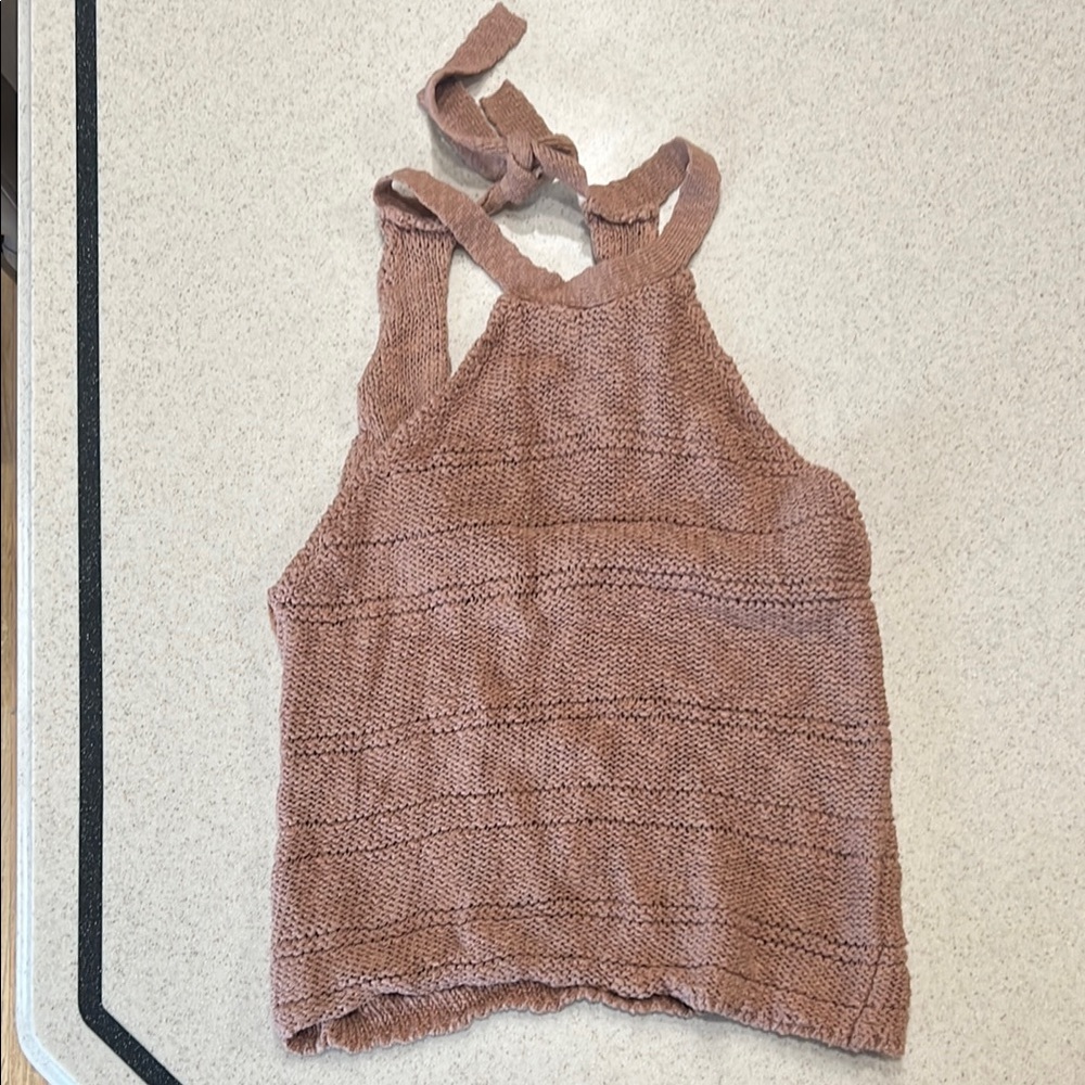 Tie-Back Knit Halter Tank Top in Dusty Rose